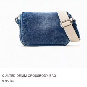 Zara Blue Quilted Denim Crossbody Bag